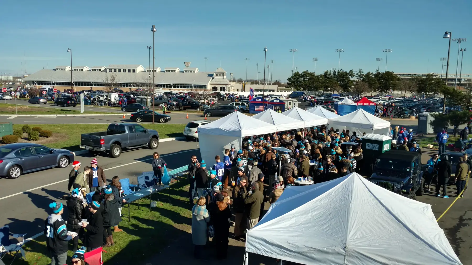 Gametime tents set up across the lot, seen from above