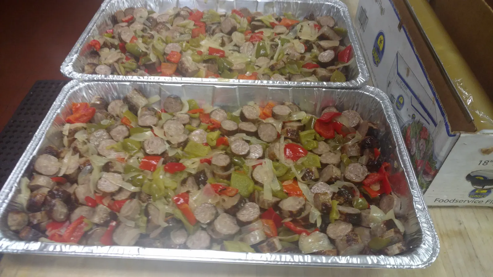 Sausage and peppers cooked off on the line